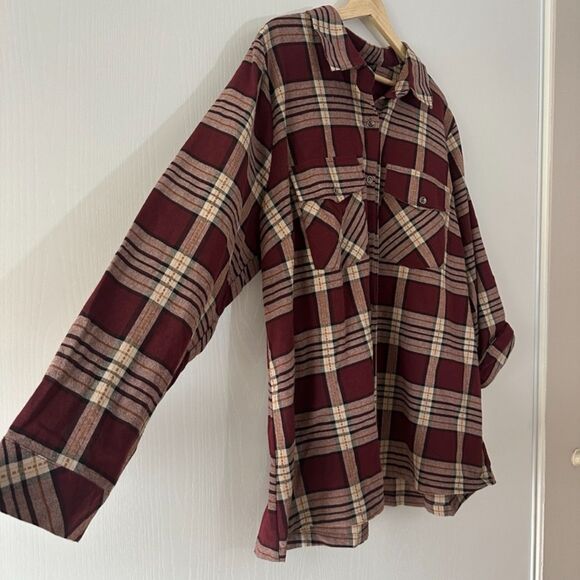 Andree By Unit Plaid Long Sleeve Button Down Cactus Embroidered Red NWT Plus 1X - Picture 3 of 9